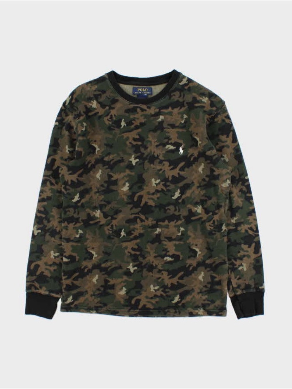 Polo by Ralph Lauren Men’s Camo Waffle Knit Thermal Long Sleeve Crew Shirt